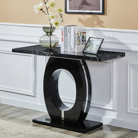 Furniture in Fashion Halo High Gloss Console Table In Black And Milano Marble Effect