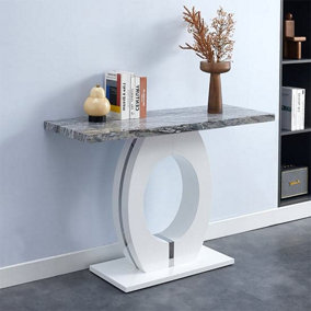 Furniture In Fashion Halo High Gloss Console Table In White And Melange Marble Effect