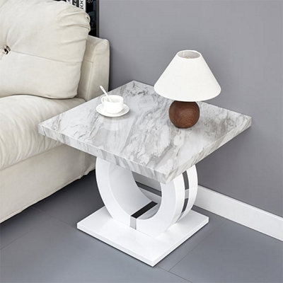 Furniture in Fashion Halo High Gloss Lamp Table In Magnesia Marble Effect