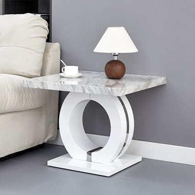 Furniture in Fashion Halo High Gloss Lamp Table In Magnesia Marble Effect