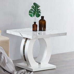 Furniture in Fashion Halo High Gloss Lamp Table In White And Vida Marble Effect