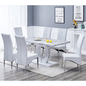 Furniture in Fashion Halo Magnesia Marble Effect Dining Table 6 Vesta White Chairs