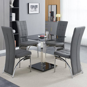 Furniture In Fashion Hartley Black Glass Bistro Dining Table 4 Ravenna Grey Chairs