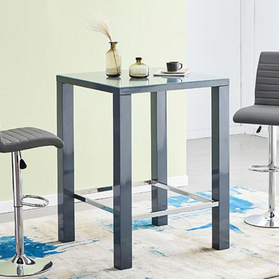 Furniture in Fashion Jam Square Glass Grey Gloss Bar Table Ritz