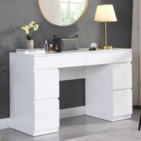 Furniture In Fashion Jenson High Gloss Dressing Table With 6 Drawers In White