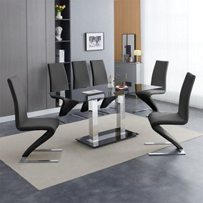 Furniture In Fashion Jet Large Black Glass Dining Table With 6 Demi Z Black Chairs