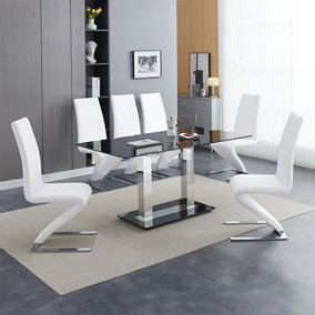 Furniture In Fashion Jet Large Black Glass Dining Table With 6 Demi Z White Chairs