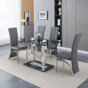 Furniture In Fashion Jet Small Black Glass Dining Table With 4 Ravenna Grey Chairs