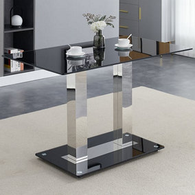 Furniture In Fashion Jet Small Black Glass Dining Table With Chrome Supports
