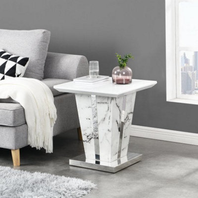 Furniture in Fashion Memphis Gloss Lamp Table In Diva Marble Effect With Glass Top