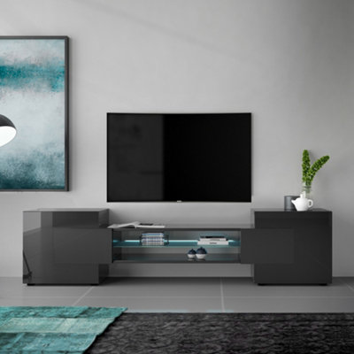 Furniture in Fashion Nevaeh Dark Grey High Gloss TV Stand With 2 Doors And LED Lights
