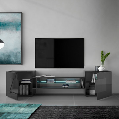 Furniture in Fashion Nevaeh Dark Grey High Gloss TV Stand With 2 Doors And LED Lights