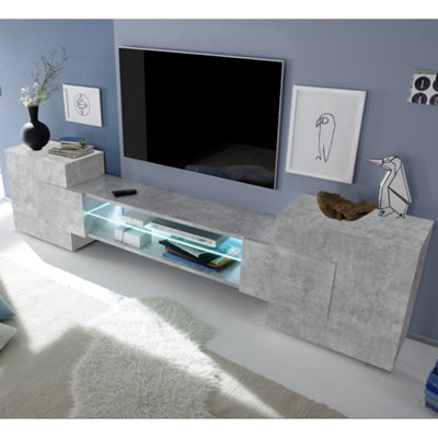 Furniture in Fashion Nevaeh Wooden TV Stand With 2 Doors In Concrete Effect And LED Lights
