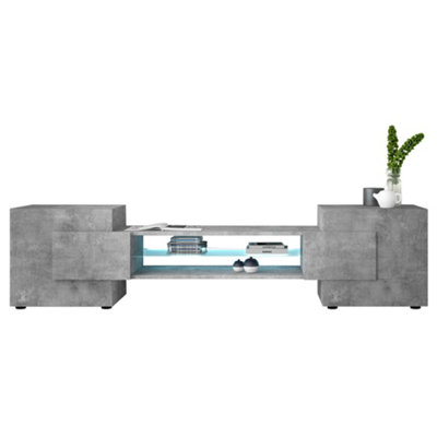 Furniture in Fashion Nevaeh Wooden TV Stand With 2 Doors In Concrete Effect And LED Lights