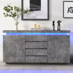 Furniture In Fashion Odessa Sideboard With 2 Door 4 Drawer In Concrete Effect And LED