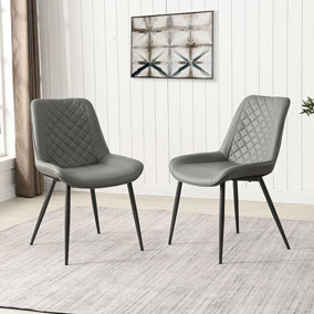 Furniture In Fashion Oston Grey Faux Leather Dining Chairs With Anthracite Legs In Pair