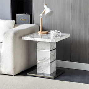 Furniture In Fashion Parini High Gloss Lamp Table Square In Magnesia Marble Effect