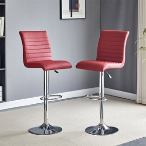 Furniture In Fashion Ripple Bordeaux Faux Leather Bar Stools With Chrome Base In Pair