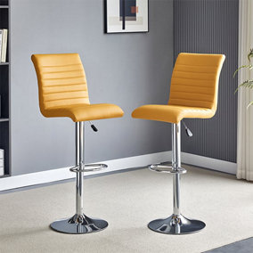 Furniture In Fashion Ripple Curry Faux Leather Bar Stools With Chrome Base In Pair