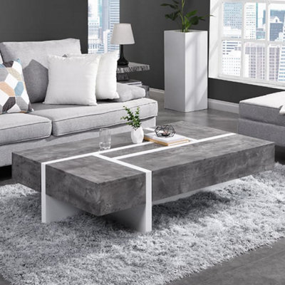 Furniture in Fashion Storm Gloss Storage Coffee Table In White And Concrete Effect