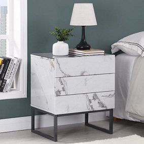 Furniture in Fashion Strada Gloss Bedside Cabinet And 3 Drawer In Diva Marble Effect