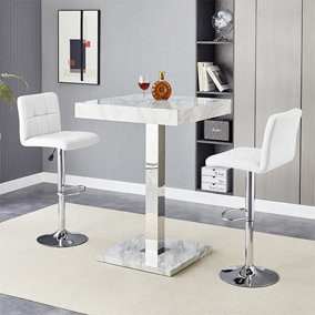 Furniture In Fashion Topaz Magnesia Effect High Gloss Bar Table 2 Coco White Stools