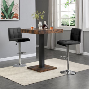 Furniture In Fashion Topaz Rustic Oak Wooden Bar Table With 2 Coco Black Stools