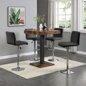 Furniture In Fashion Topaz Rustic Oak Wooden Bar Table With 4 Coco Black Stools