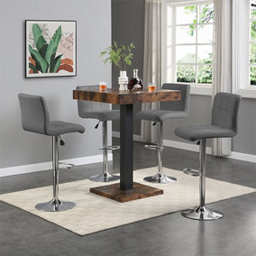 Furniture In Fashion Topaz Rustic Oak Wooden Bar Table With 4 Coco Grey Stools