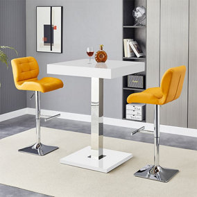 Furniture In Fashion Topaz White High Gloss Bar Table With 2 Candid Curry Stools