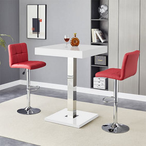 Furniture In Fashion Topaz White High Gloss Bar Table With 2 Coco Bordeaux Stools