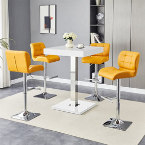 Furniture In Fashion Topaz White High Gloss Bar Table With 4 Candid Curry Stools