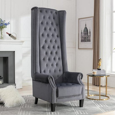 Furniture In Fashion Trento Tall Upholstered Velvet Porter Chair In Grey