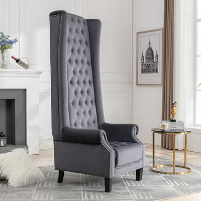 Furniture In Fashion Trento Tall Upholstered Velvet Porter Chair In Grey