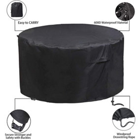 Furniture One 600D Oxford Fabric Patio Set Cover Round Dining Set Cover Black 207x90cm