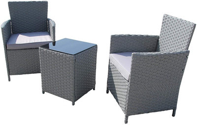 Furniture One Rattan Bistro Set Furniture Grey 3 PCs Patio Weave Companion Chair Table Set 2 Seater