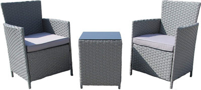 Furniture One Rattan Bistro Set Furniture Grey 3 PCs Patio Weave Companion Chair Table Set 2 Seater