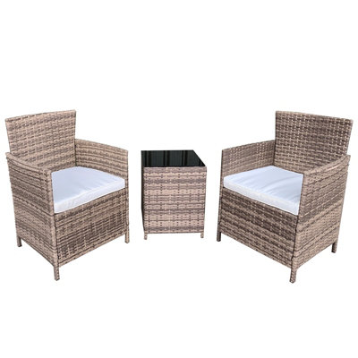 Furniture One Rattan Bistro Set Furniture Nature 3 PCs Patio Weave Companion Chair Table Set 2 Seater