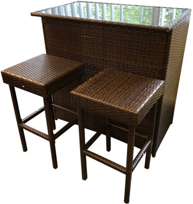 Furniture One Rattan Effect Brown 3 Piece Garden Bar with 2 Stools ...
