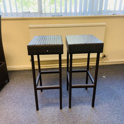 Furniture One Rattan Effect Brown 3 Piece Garden Bar with 2 Stools ...