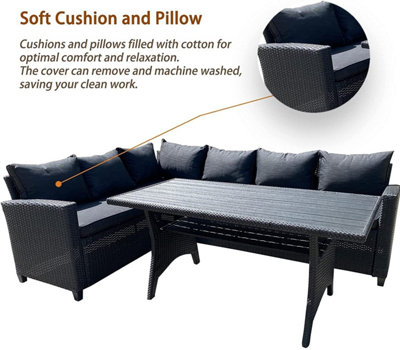 Furniture One Rattan Effect Brown 5 Seater Table and Chair Dining Sofa