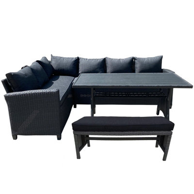 Furniture One Rattan Effect Brown 6 Seater Table and Chair Dining Sofa