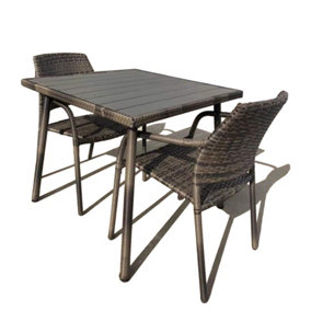 Furniture One Rattan Effect Grey 2 Seater Cube Dining Table and Chair Set FULLY ASSEMBLED STACKABLE CHAIRS