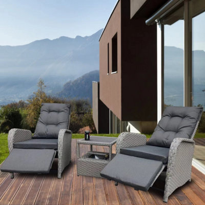 Furniture One Rattan Effect Grey 3 Piece Rattan Recliner with Ice Bucket
