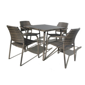 Furniture One Rattan Effect Grey 4 Seater Cube Dining Table and Chair Set FULLY ASSEMBLED STACKABLE CHAIRS