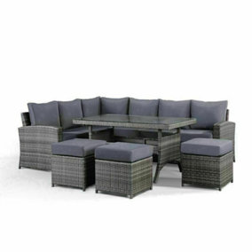 Furniture One Rattan Effect Grey 9 Seater Table and Chair Dining Sofa Set Patio Outdoor Sofa