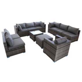 Furniture One Rattan Effect Grey Rattan 10 Seat Corner Sofa Set NO ASSEMBLY & ALUMINIUM FRAME