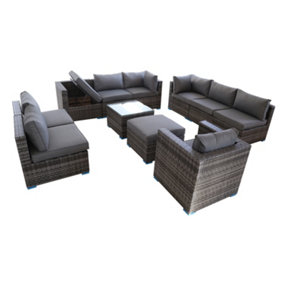 Furniture One Rattan Effect Grey Rattan 10 Seat Recliner Corner Sofa Set NO ASSEMBLY & ALUMINIUM FRAME