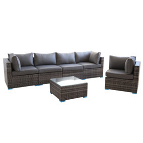 Furniture One Rattan Effect Grey Rattan 5 Seat Corner Sofa Set NO ASSEMBLY & ALUMINIUM FRAME