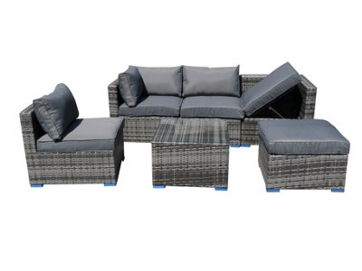 Furniture One Rattan Effect Grey Rattan 5 Seat Recliner Corner Sofa Set